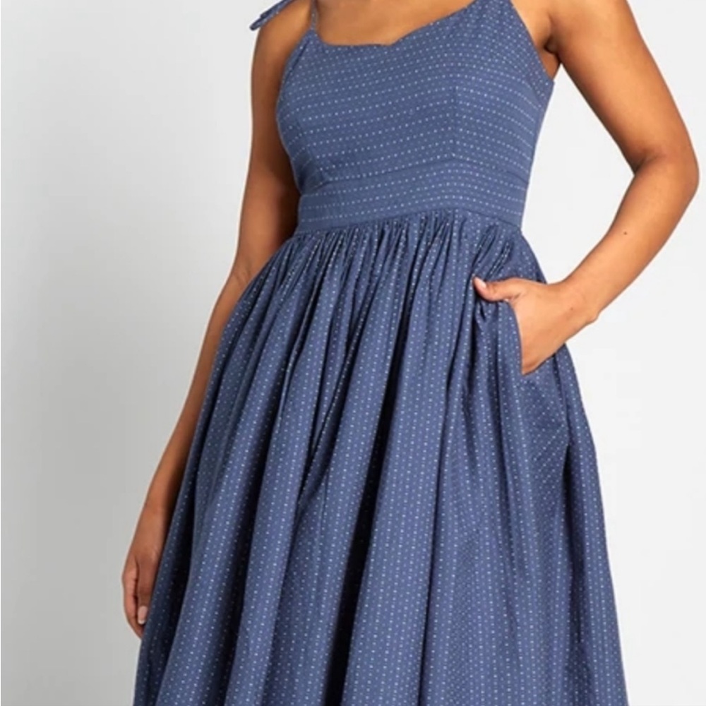 Modcloth Dress Womens Size 0 Blue The Fabulous Tie Shoulder Midi Babydoll Lined